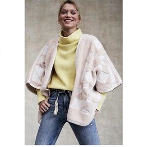 Free People Heirloom Cardigan Patchwork Embroidered Poncho Sweater Neutral Large